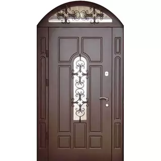 Арочная входная дверь со стеклопакетами и коваными решетками Арочная входная дверь со стеклопакетами и коваными решетками