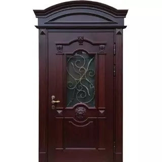 Входная арочная дверь со стеклом и ковкой в центре Входная арочная дверь со стеклом и ковкой в центре